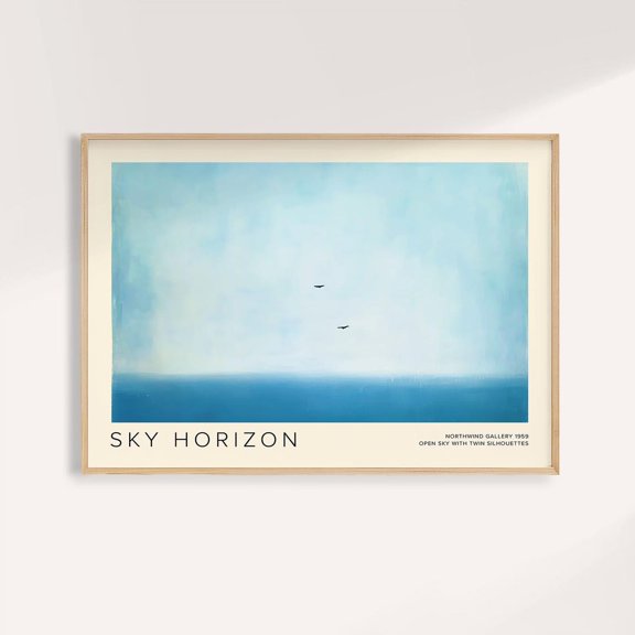 Blue Rothko Inspired Art Print, Minimalist Sky And Birds Poster