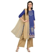 Blue Round Neck Printed Kurta-Small