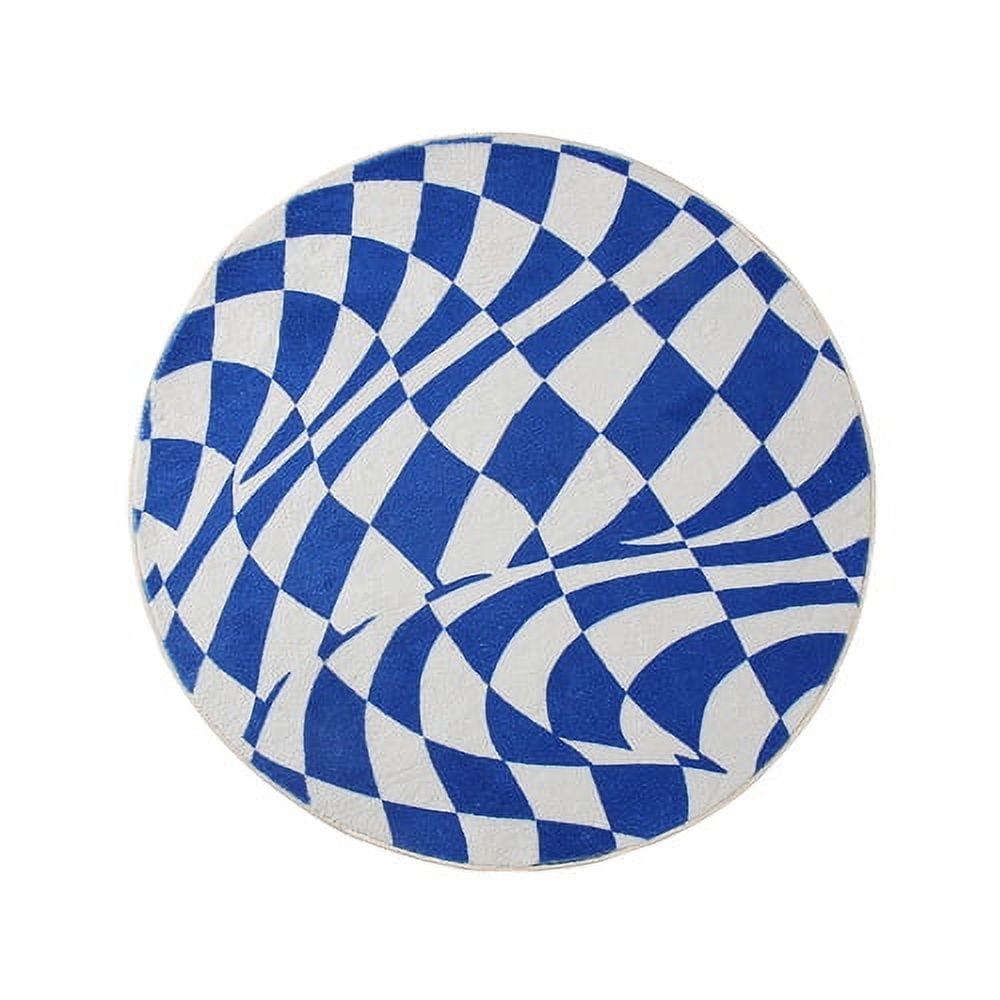 Blue Round Plaid Carpets Bedroom r Bedside Carpets Thick Plush Living ...