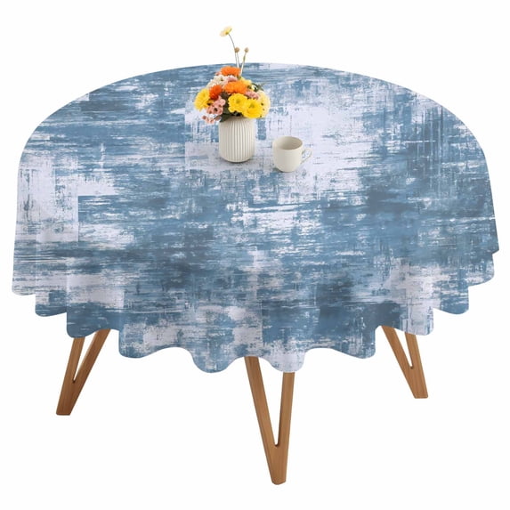 Blue Round Tablecloth 60 inches Modern Abstract Gradient Blue Geometric Texture Waterproof Oil-Proof Table Cloth Round Table Cover for Holiday Party Picnic Dinner Decor Indoor and Outdoor Use