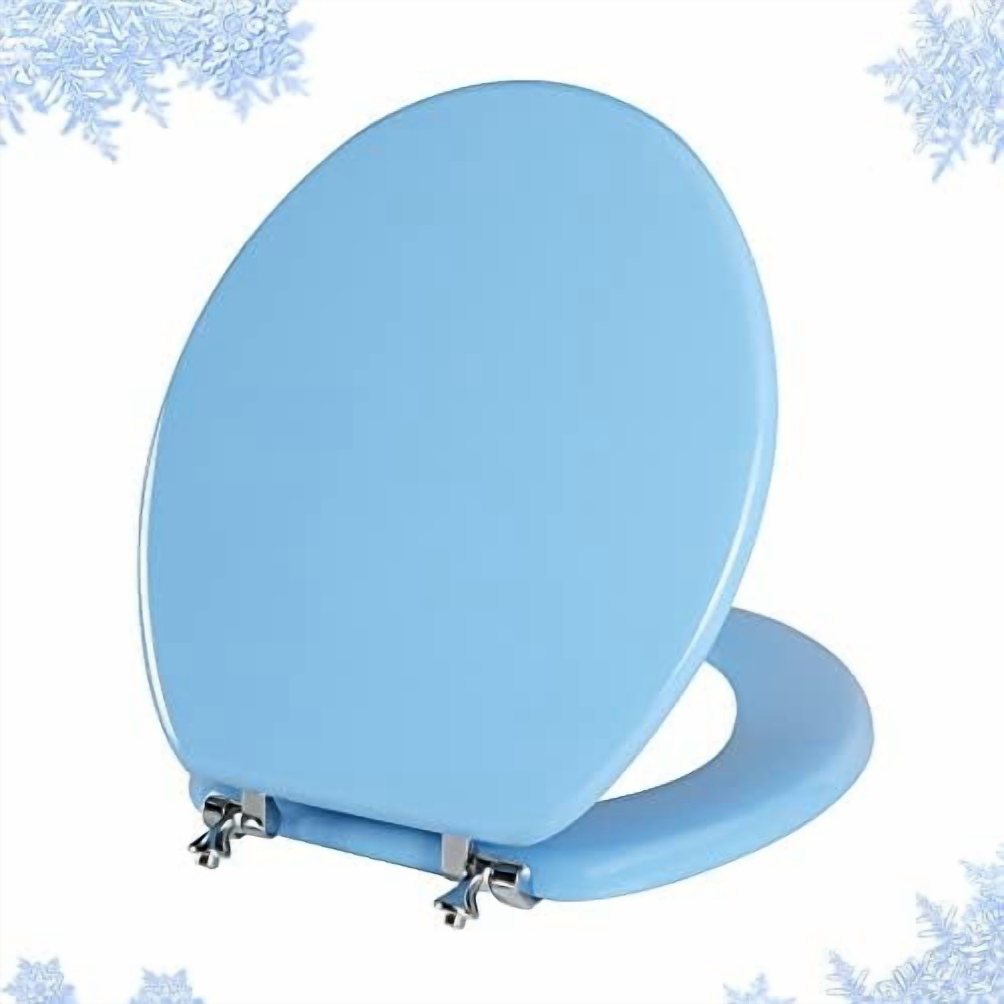 Blue Round Toilet Seat Natural Wood Toilet Seat with Zinc Alloy Hinges, Easy to Install also Easy to Clean, Scratch Resistant Toilet Seat by  (Round, Blue)