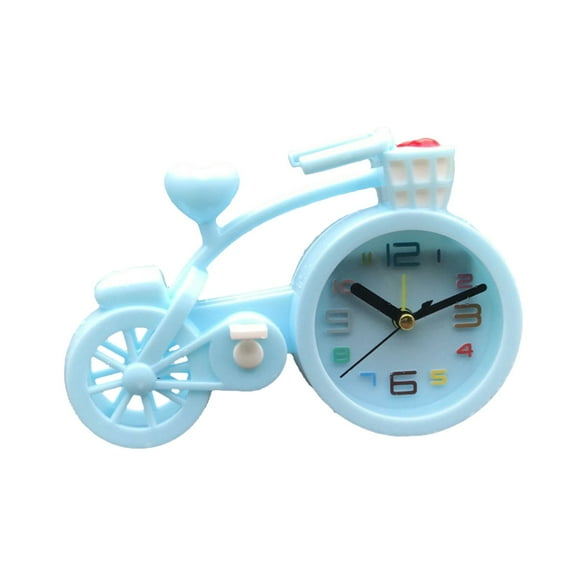 Blue Royal Blue Bicycle Shape Kids Alarm Clock Silent Desk Clock Battery Operated Plastic Decor