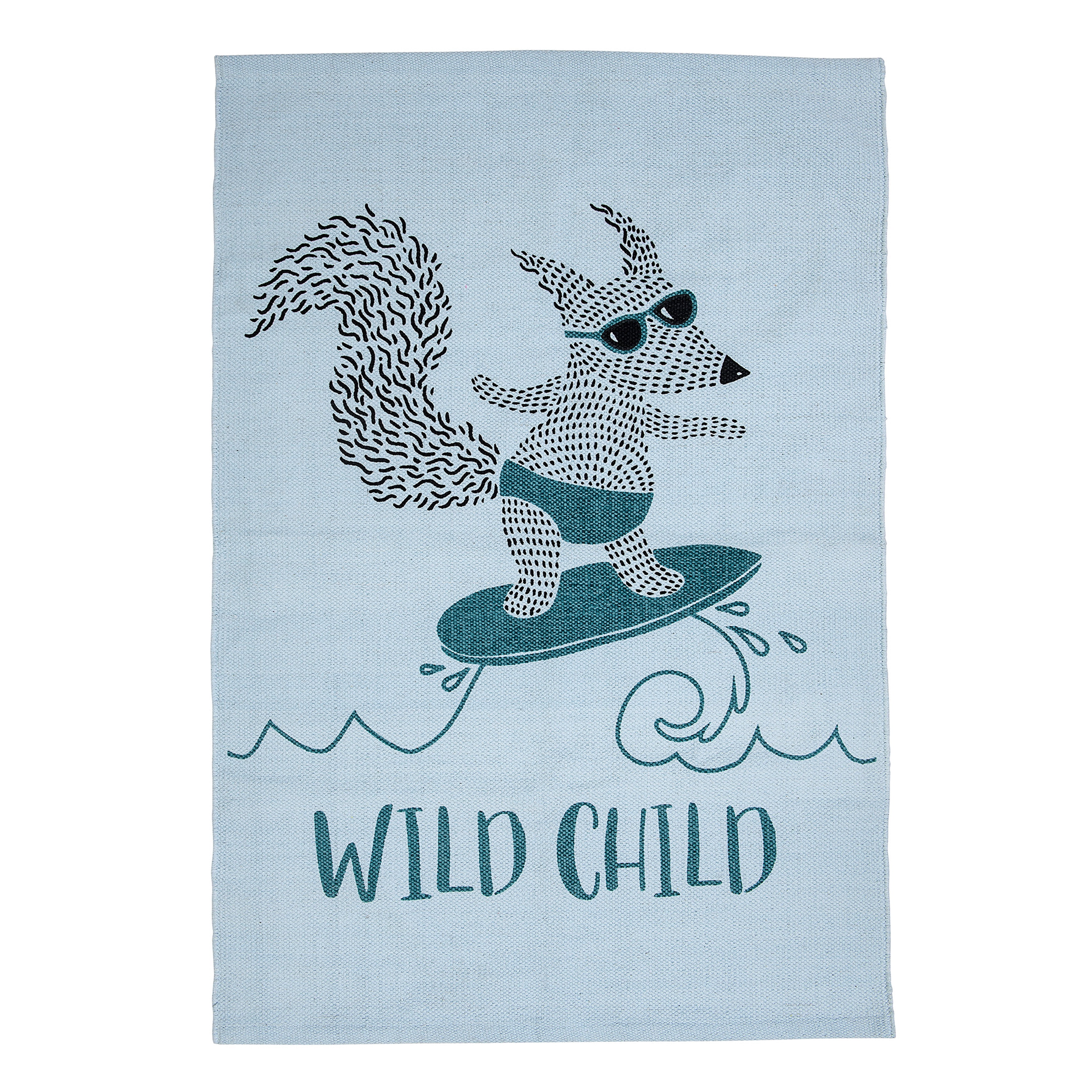 Blue Rug with Surfing Fox