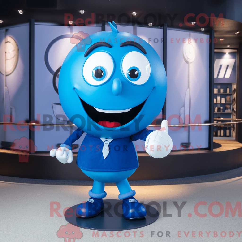 Blue Rugby Ball REDBROKOLY mascot costume character dressed with a Mini ...