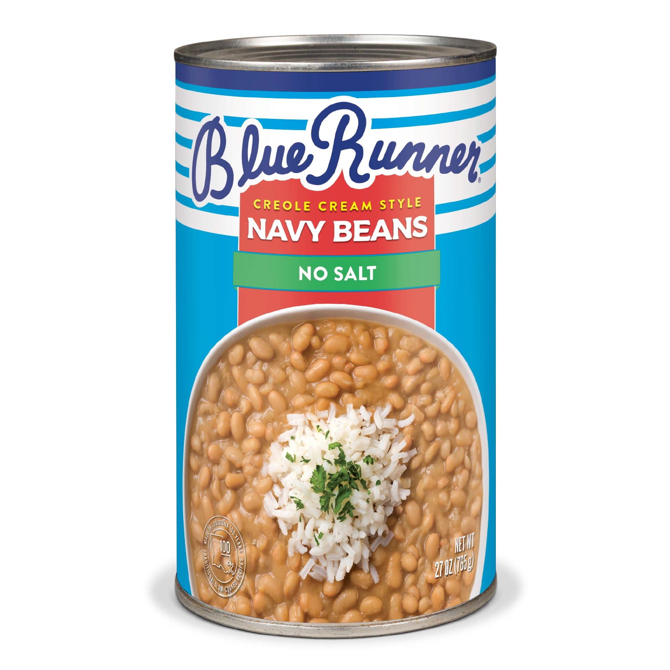 Blue Runner Creole Cream Style Navy Beans, No Salt Added, 27 oz can, Heat and Serve
