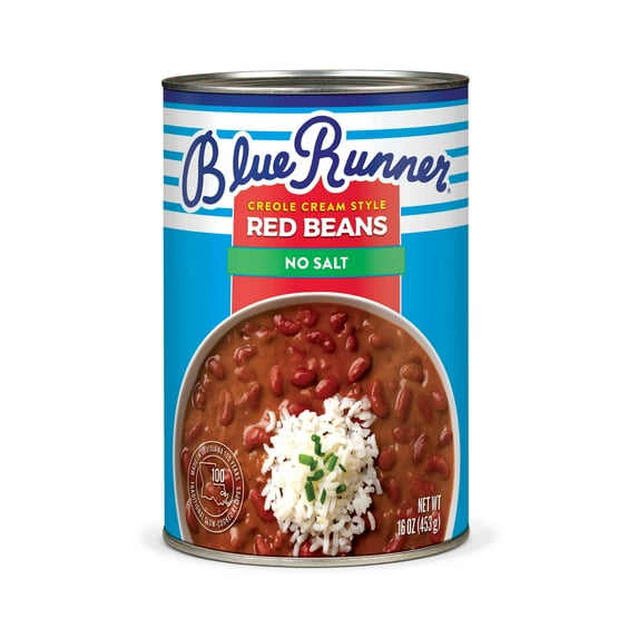 Blue Runner Creole Cream Style Red Beans, No Salt Added, 16 oz Can, Heat and Serve
