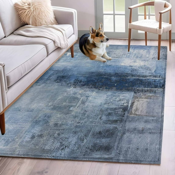 Blue Runner Rug 2.7x5 FT, Non Slip Entryway Carpet, Retro Oil Painting Modern Abstract Art Aesthetics Washable Soft Floor Carpet Entrance Mat Non-Shedding Throw Rug for Hallway Laundry Room Bedside