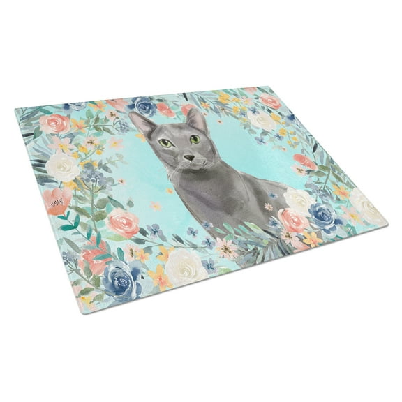 Blue Russian Spring Flowers Glass Cutting Board Large
