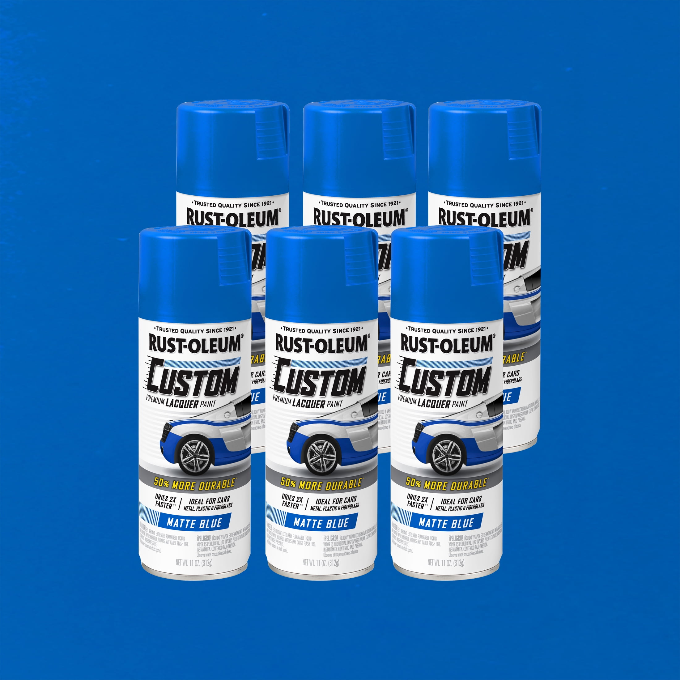 6 Pack, Blue, Rust-Oleum Automotive Custom Matte Lacquer Spray