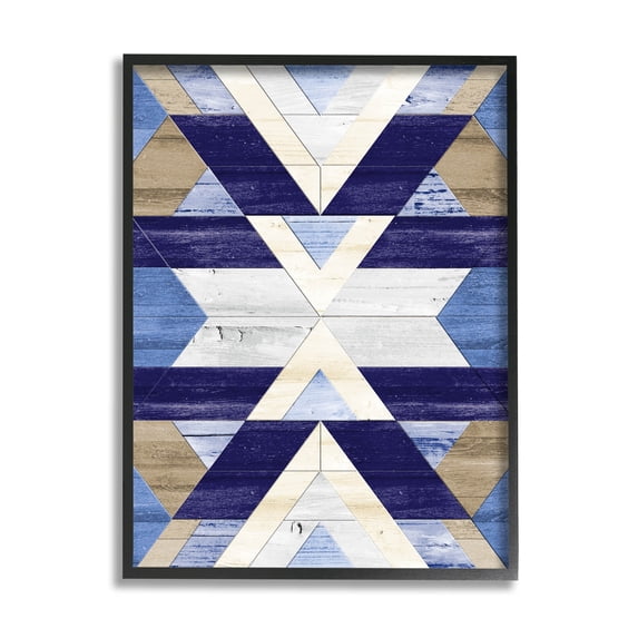 Blue Rustic Aztec Pattern Abstract Graphic Art Black Framed Art Print Wall Art