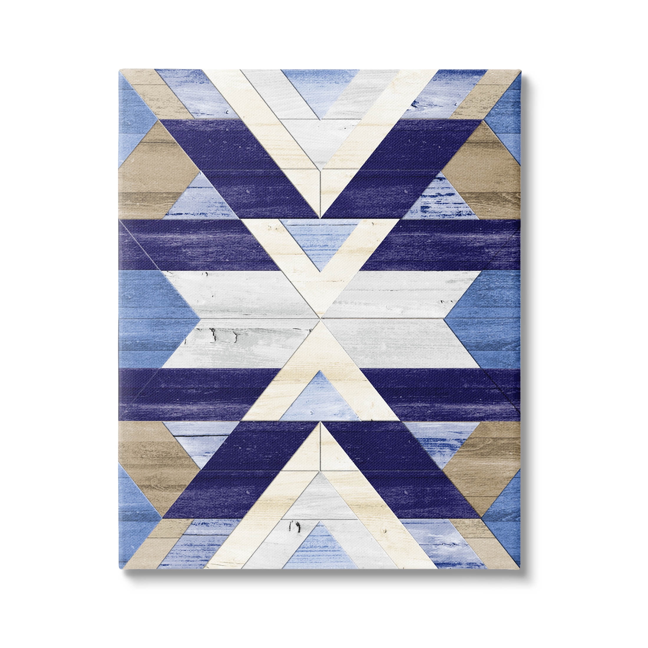 Blue Rustic Aztec Pattern Abstract Graphic Art Gallery Wrapped Canvas Print Wall Art