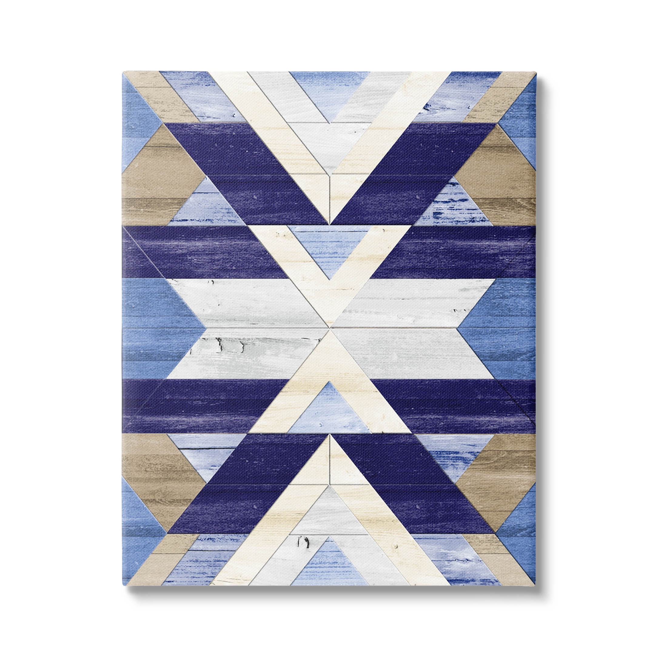 Blue and Beige Abstract Aztec Pattern Canvas Wall Art
