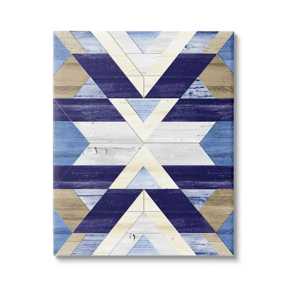 Blue Rustic Aztec Pattern Abstract Graphic Art Gallery Wrapped Canvas Print Wall Art