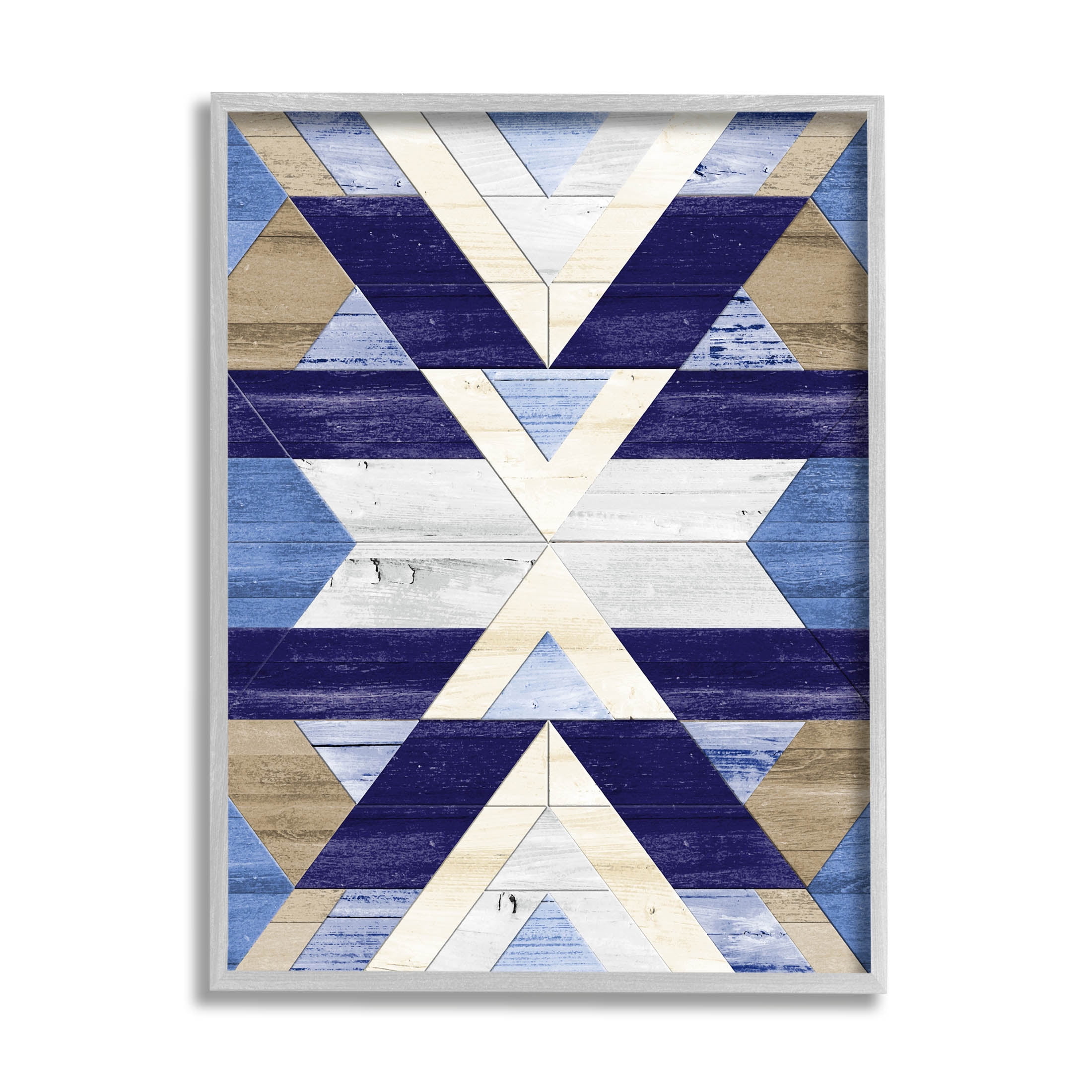 Blue and Beige Rustic Aztec Pattern Framed Wall Art
