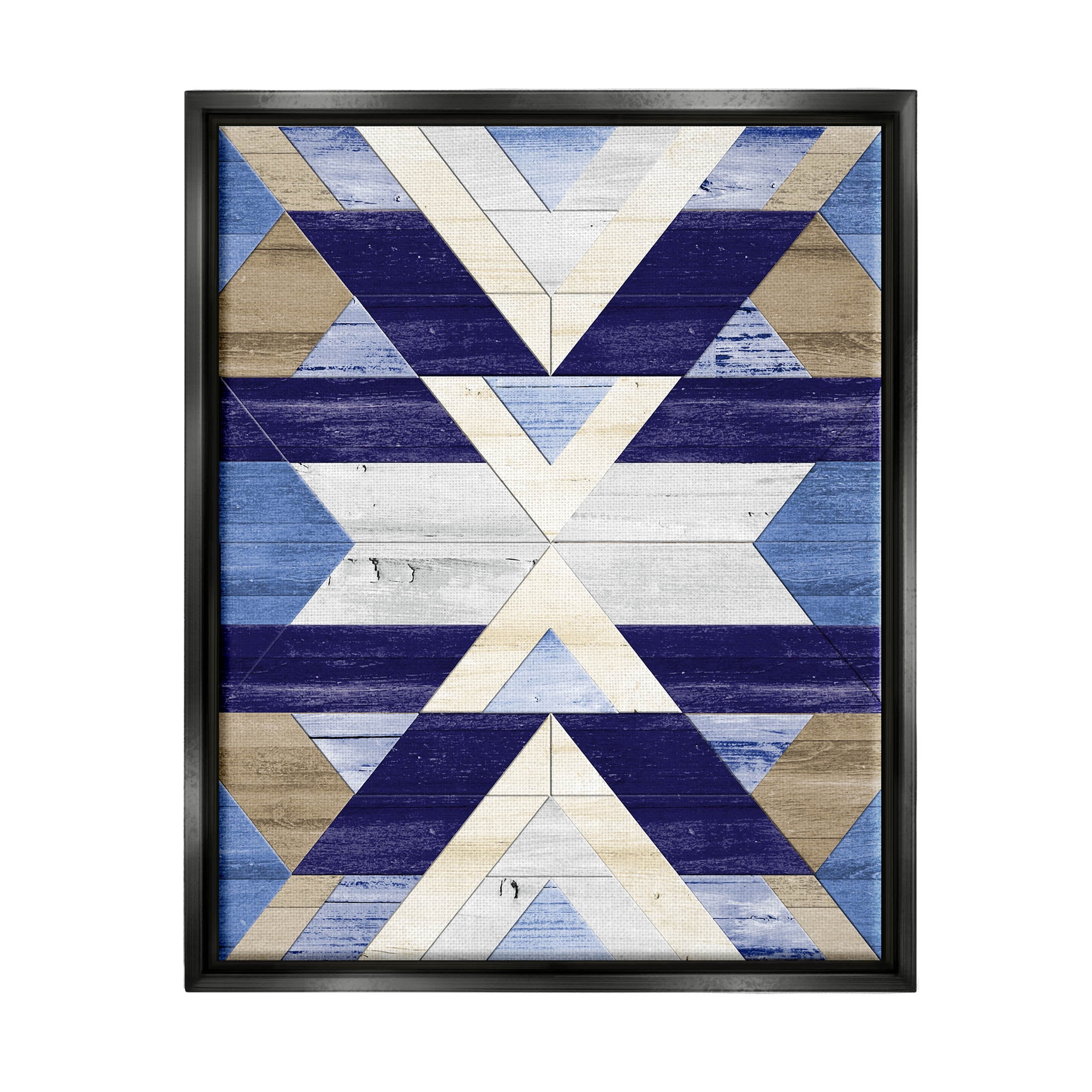Blue Rustic Aztec Pattern Abstract Graphic Art Jet Black Framed Art Print Wall Art