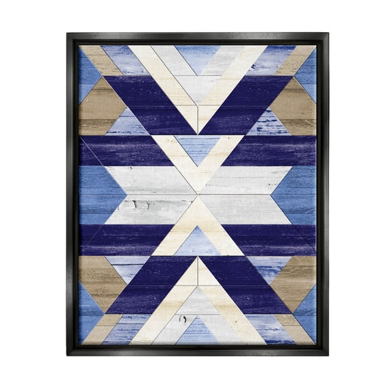 Blue Rustic Aztec Pattern Abstract Graphic Art Jet Black Framed Art Print Wall Art
