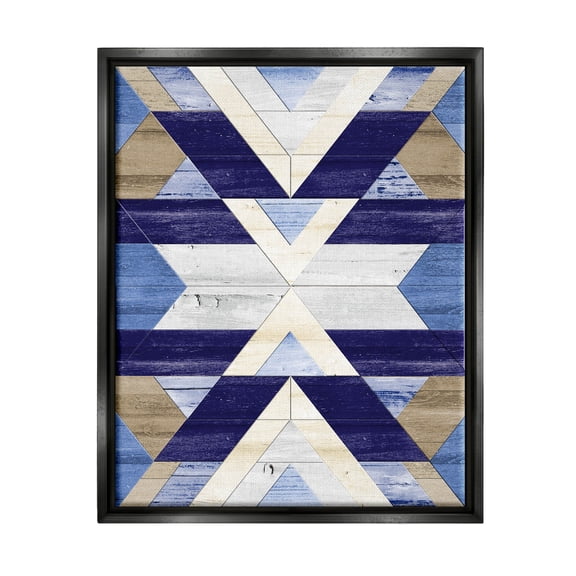 Blue Rustic Aztec Pattern Abstract Graphic Art Jet Black Framed Art Print Wall Art