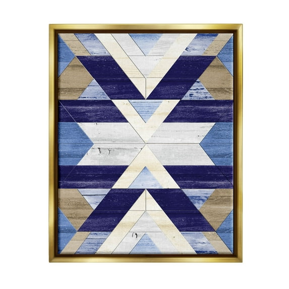Blue Rustic Aztec Pattern Abstract Graphic Art Metallic Gold Framed Art Print Wall Art