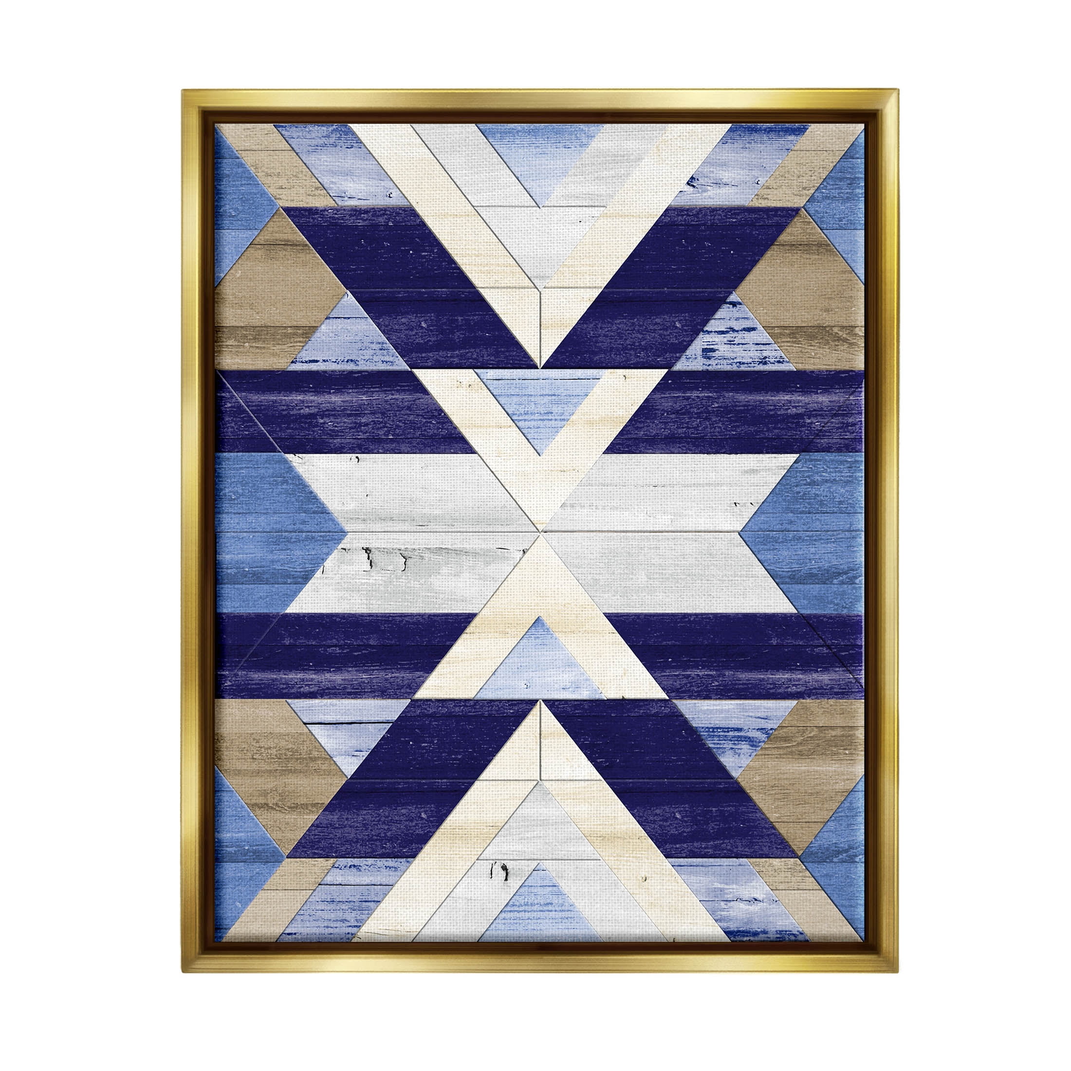 Blue Rustic Aztec Pattern Abstract Graphic Art Metallic Gold Framed Art Print Wall Art