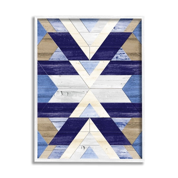 Blue Rustic Aztec Pattern Abstract Graphic Art White Framed Art Print Wall Art