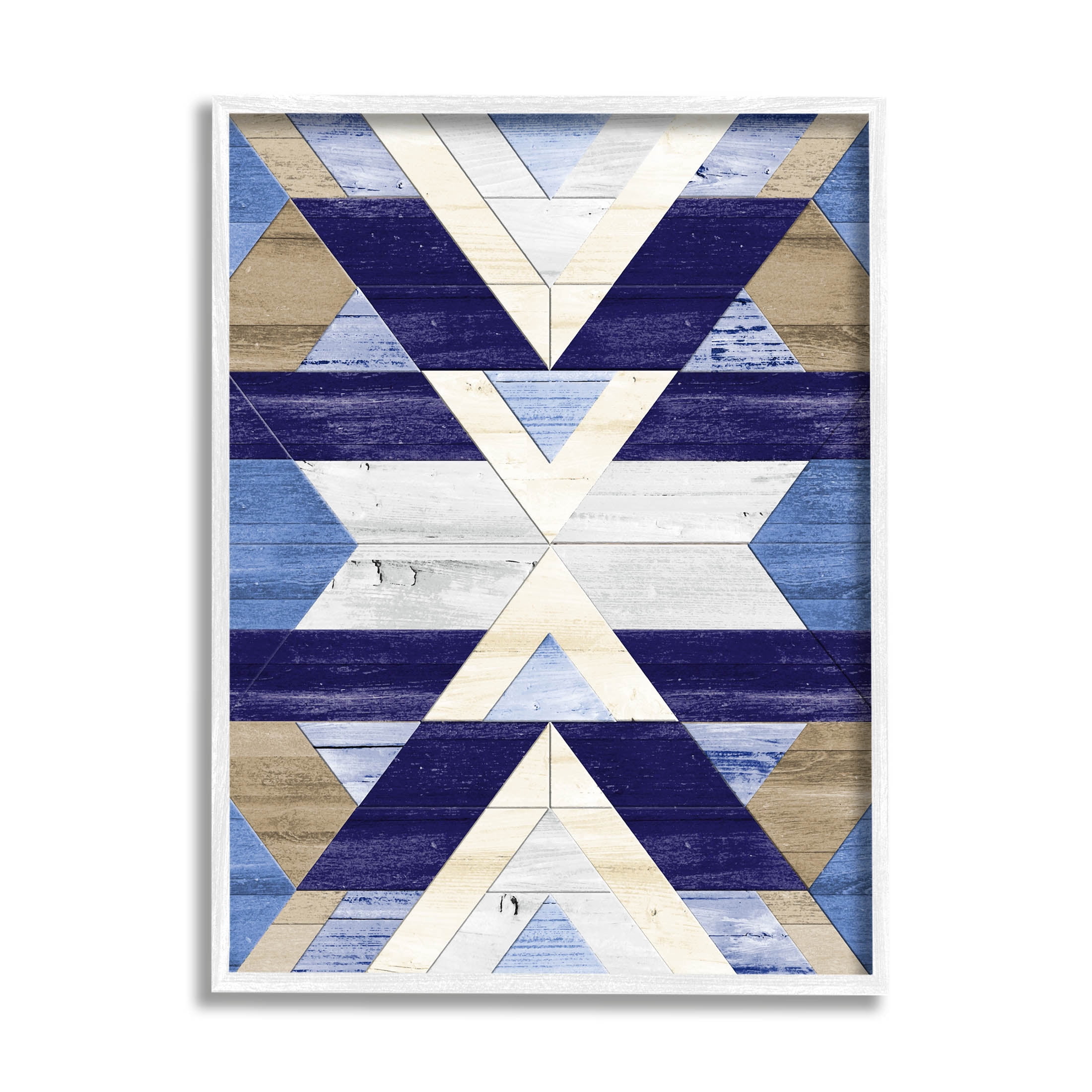 Blue Rustic Aztec Pattern Abstract Graphic Art White Framed Art Print Wall Art