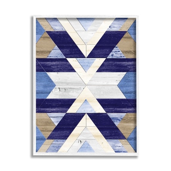 Blue Rustic Aztec Pattern Abstract Graphic Art White Framed Art Print Wall Art