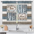 thumbnail image 1 of Blue Rustic Floral Flower Sweet Love Home Kitchen Curtains, Farmhouse Country Vintage Wood Plank Door Small Short Cafe Window Curtain Over Sink Dining Room Decor Rod Pocket Drapes 2 Panels 36"x28", 1 of 6