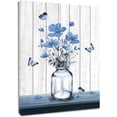thumbnail image 1 of Blue Rustic Floral Wall Art Aesthetic Flower with Butterfly Canvas Wall Art Farmhouse Plant Vertical Wood Framed Prints Wall Decor for Bathroom Living Room Bedroom Kitchen Office,12Wx16L inch, 1 of 6