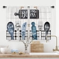 thumbnail image 1 of Blue Rustic Kitchen Curtains Small Short Farmhouse Fork and Spoon Buffalo Plaid Vintage Wood Rod Pocket Funny Quotes Black White Bedroom Living Room Treatment Fabric 2 Panels 27.5Wx39H Inch, 1 of 4