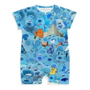 MZIUBIY Blue'S Clues Baby Boy Girl Short Sleeve Romper Clothing Set Print Cartoon Baby Summer One Piece Jumpsuit