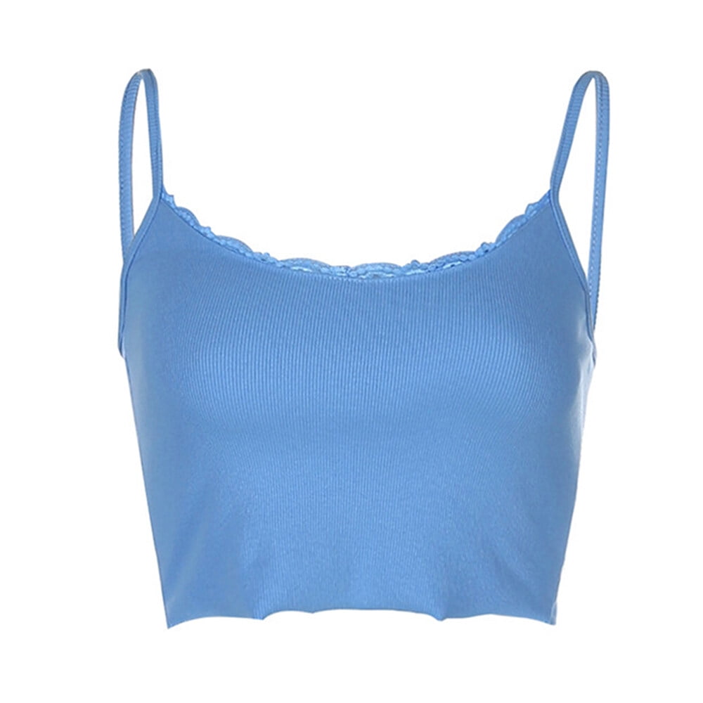 (Blue S) Sexy lace stitching V-neck camisole top for women - Walmart.com