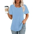 thumbnail image 1 of Blue S WIZUTIZ Plus Size Tops for Women up to 30% Off Breathable Summer-Beach Fluffy Vintage Blouse Solid Fashion Round Neck Tops Retro Short Sleeve Tshirt Plus Size Linen Tee Plus Ladies Shirts T-sh, 1 of 6