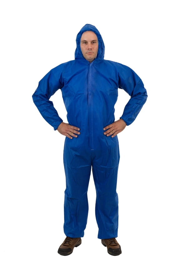 Blue SMS Coverall with Attached Hood, Elastic Wrist & Ankle