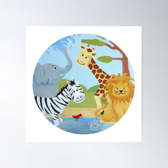 Blue Safari Jungle Animal Nursery Print Poster Wall Art, Modern Wall Decor For Living Room Bedroom, 30x30 UNFRAMED