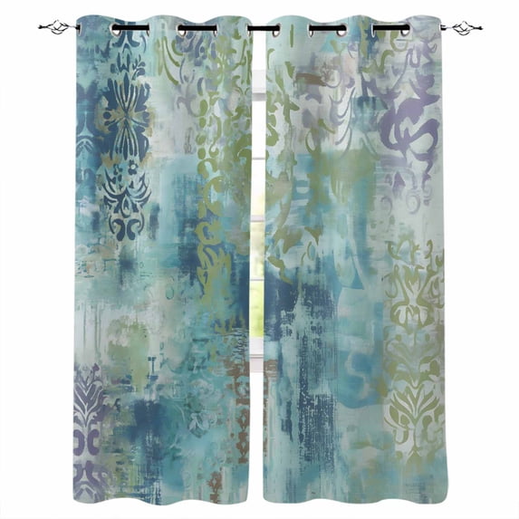 Blue Sage Green Boho Blackout Curtains for Bedroom Living Room Darkening Curtains 84 Inch Length 2 Panels Set Vintage Ethnic Tribe Abstract Art Window Curtain Window Treatment Grommet Drapes 42"x84"
