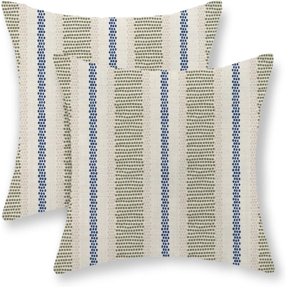 Blue Sage Green Pillow Covers 18x18 Inch Set of 2 Boho Striped Polka Dot Decorative Throw Pillow Covers Modern Abstract Geometry Outdoor Pillow Cases Linen Cushion Cases Decor for Sofa Couch