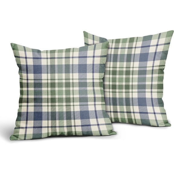 Blue Sage Green Spring Plaid Pillow Covers 18x18 Set of 2 Seasonal Tartan Buffalo Plaid Holiday Print Decorative Outdoor Pillowcases Farmhouse Summer Throw Cushion Case Couch Sofa Bed Decor