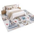 Blue Sailboat Area Rug 5'x7', Ocean Blue White Lighthouse Sea Star ...