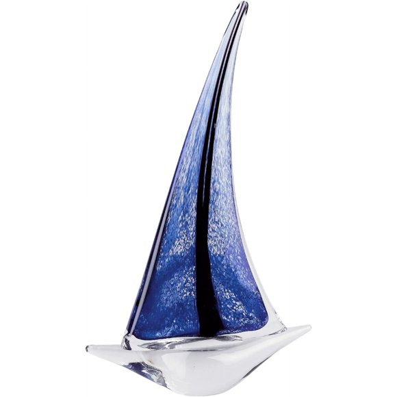 Blue Sailboat Glass Sculpture Murano- - 14” Tall Handmade Art Glass