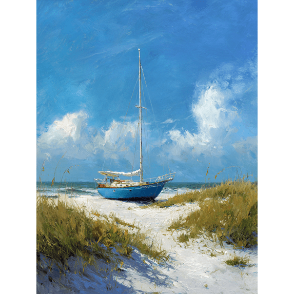 Blue Sailboat Oil Painting Canvas Print, Perfect for Living Room, Bedroom, Office, Beach House, Coastal Decor