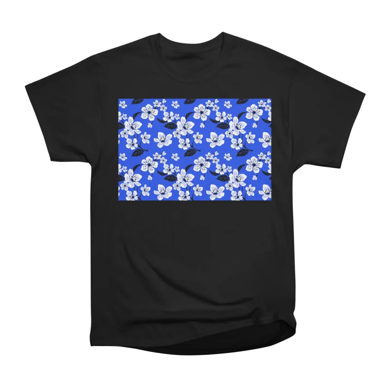 Blue Sakura Cherry Tree Flower Blooms Hawaiian Floral Pattern T-Shirt ...