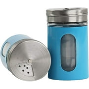 Blue Salt Pepper Shakers Retro Spice Jars Glass - Set of 2