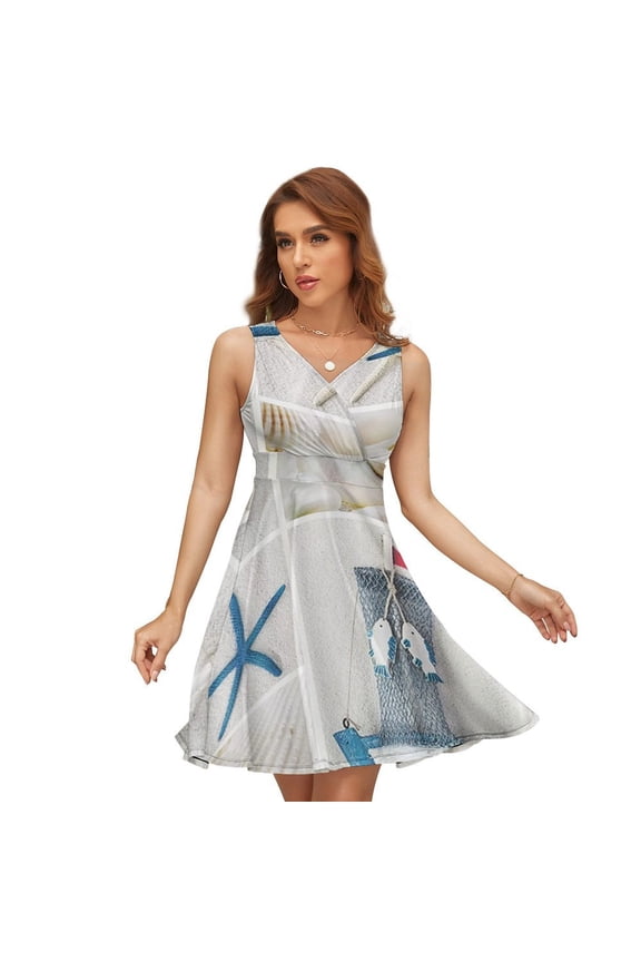 Blue Sand Beach Sea Shells Sundress Sleeveless Dress Summer Women Clothes Dress for Women Dresses