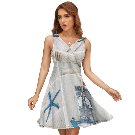 Blue Sand Beach Sea Shells Sundress Sleeveless Dress Summer Women Clothes Dress for Women Dresses