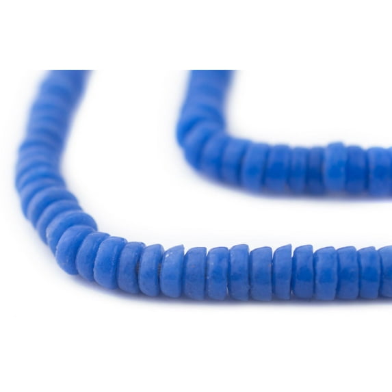 The Bead Chest Blue Sandcast Disk Beads - Full Strand of 7mm African Rondelle Donut Glass Beads from Ghana