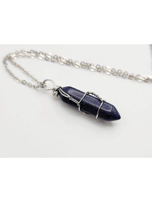 Blue Sandstone Crystal POINT Necklace Trending Pendant Necklace Gift For Her, Handmade Necklace Fashion Necklace