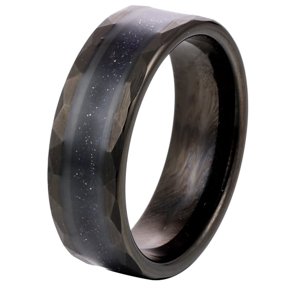 Blue Sandstone Tungsten Ring, Hammered Tungsten Ring for Him, 8mm Ring, Mens Wedding Band, Mens Ring