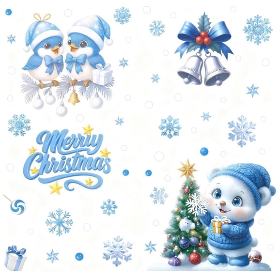 Blue Santa Claus Window Decal Made of PVC for Creating Christmas Atmosphere in Home, Shop or Office