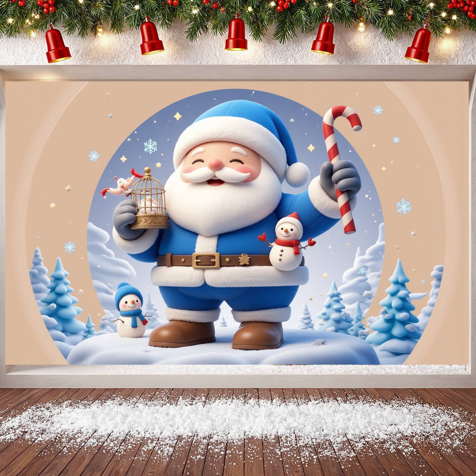 Blue Santa Theme Christmas Banner Snowflake Design Xmas Display Cute ...