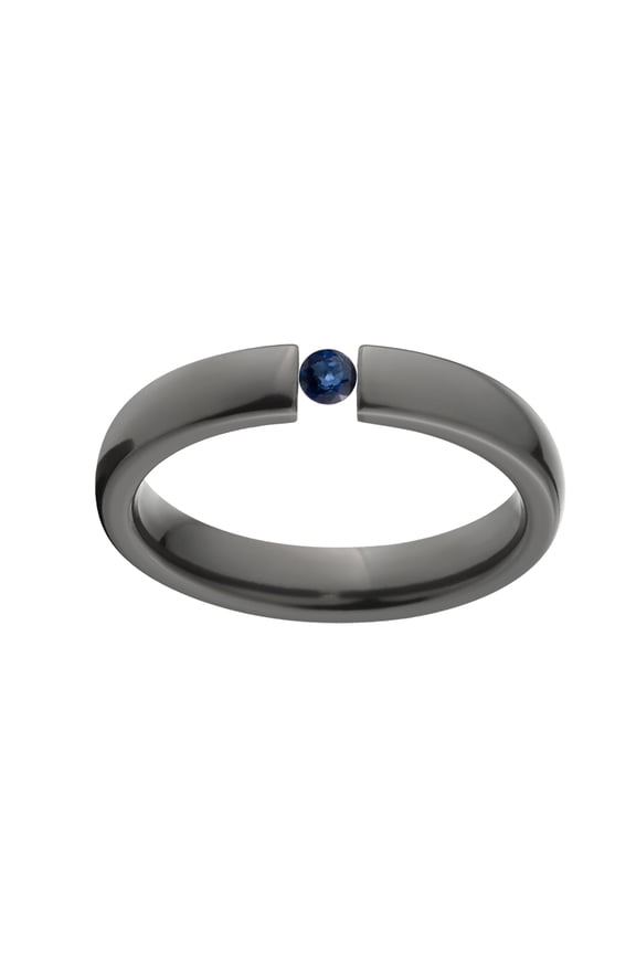 Blue Saphire 4mm Black Zirconium Tension Set Ring